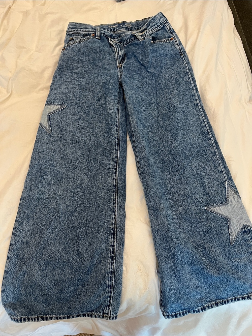 Old Navy Kids Wide-Leg Jeans with Star Patches - Blue
